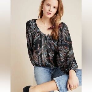 Maeve Anthropologie Maderia Burnout Satin Womens Top blouse NWT